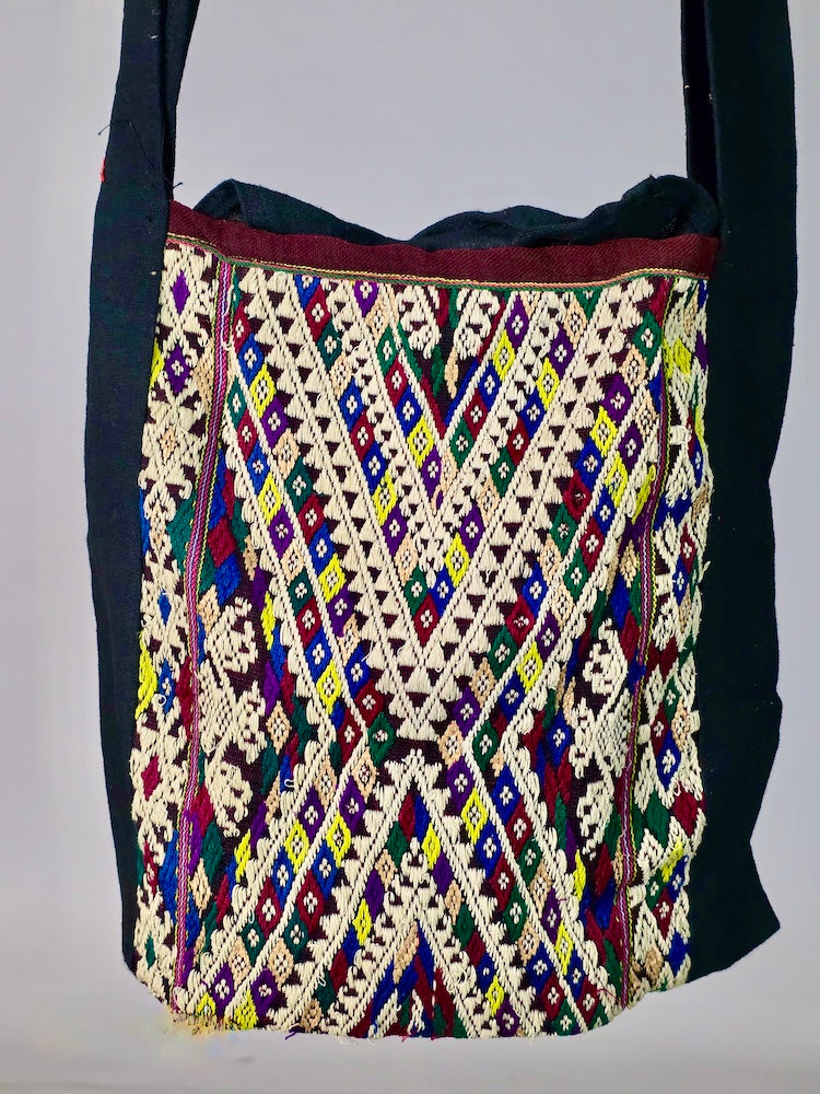 Single Sided Small Tote with Vintage Dao Tribal Vietnamese Cloth Panel