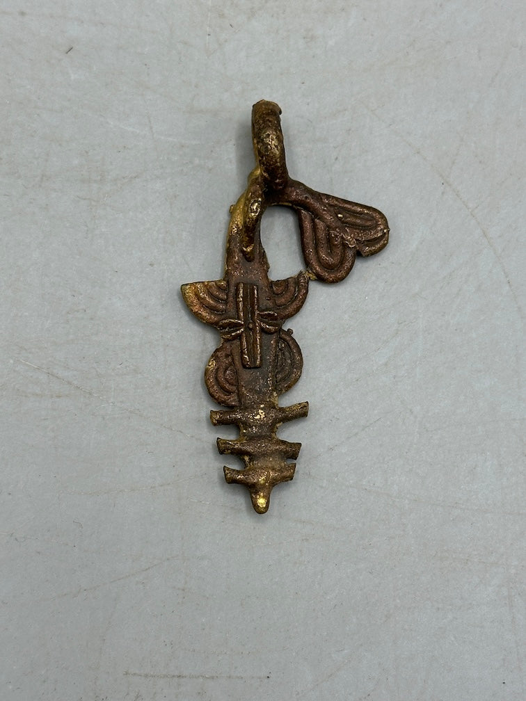 Small African Brass Sawfish Pendant -right oriented tail - Ghana