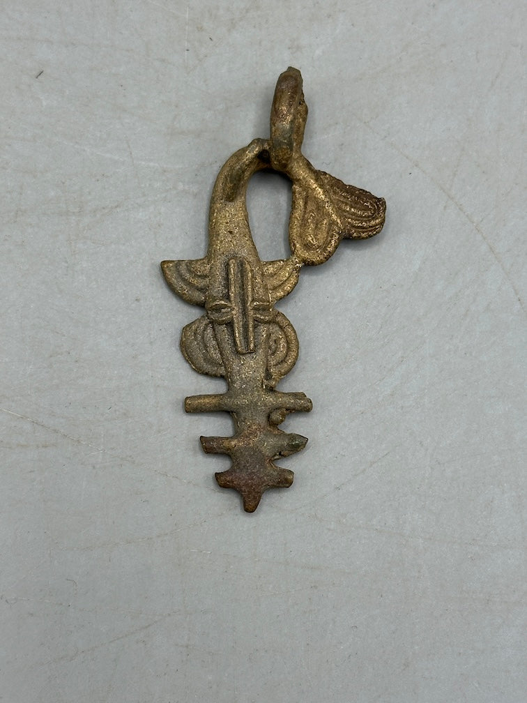 Small African Brass Sawfish Pendant -right oriented tail - Ghana