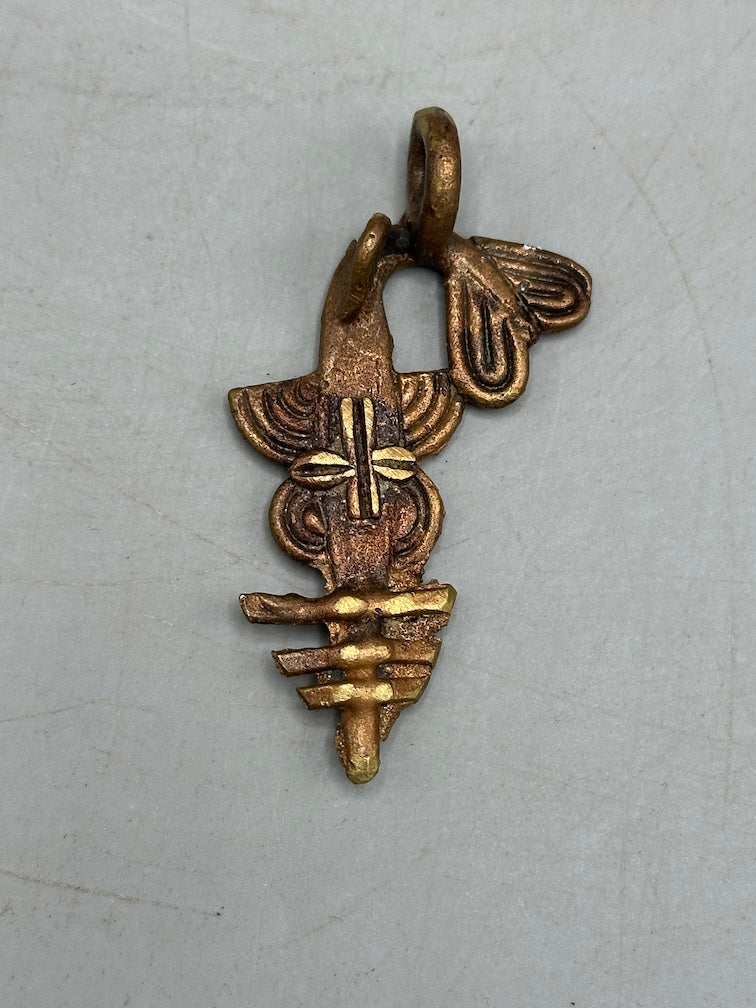 Small African Brass Sawfish Pendant -right oriented tail - Ghana