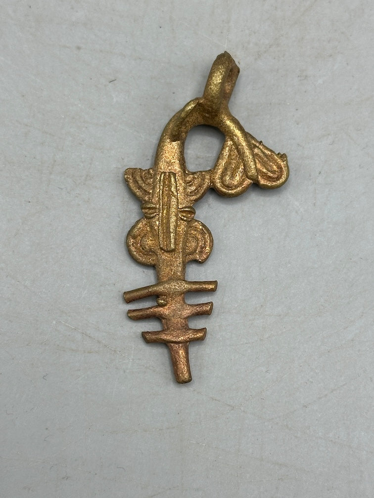 Small African Brass Sawfish Pendant -right oriented tail - Ghana