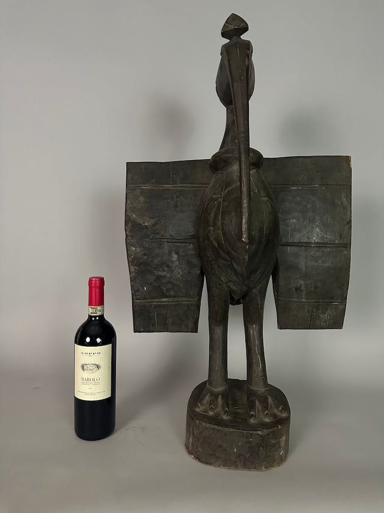 Senufo Contemporary Black Hornbill Statue | 30" - Mali