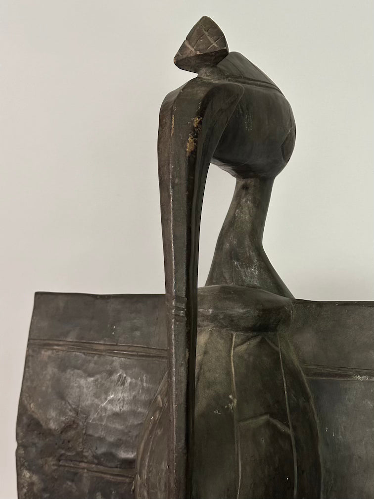 Senufo Contemporary Black Hornbill Statue | 30" - Mali