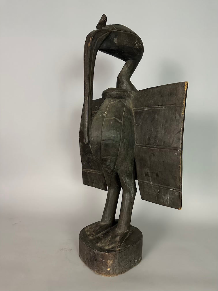 Senufo Contemporary Black Hornbill Statue | 30" - Mali