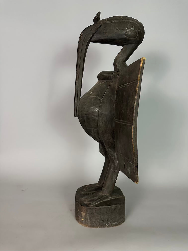 Senufo Contemporary Black Hornbill Statue | 30" - Mali