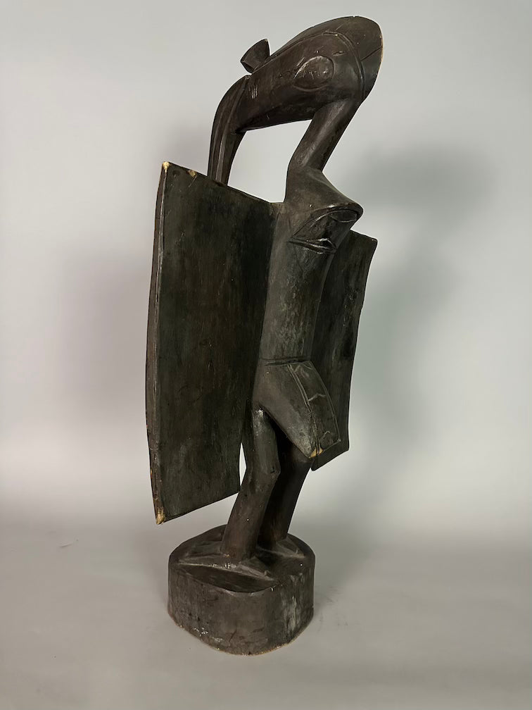 Senufo Contemporary Black Hornbill Statue | 30" - Mali
