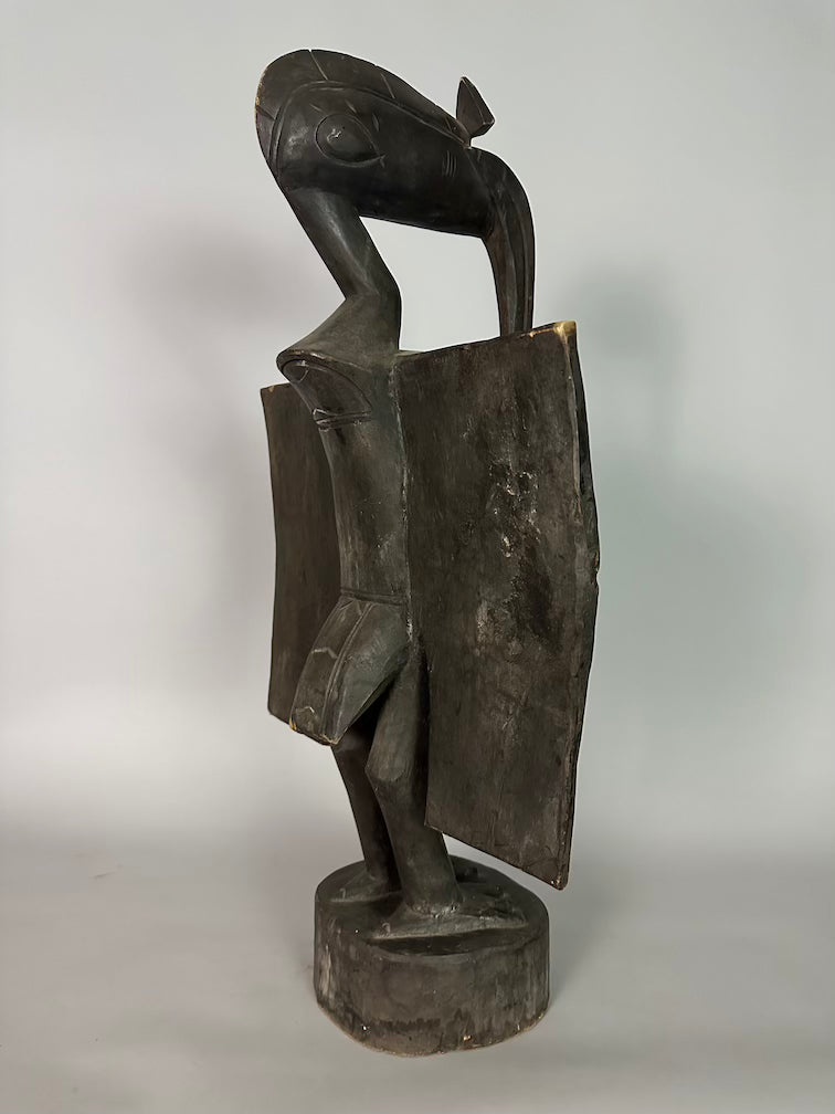 Senufo Contemporary Black Hornbill Statue | 30" - Mali