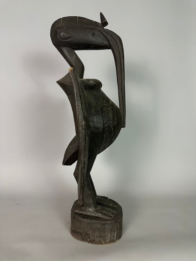 Senufo Contemporary Black Hornbill Statue | 30" - Mali