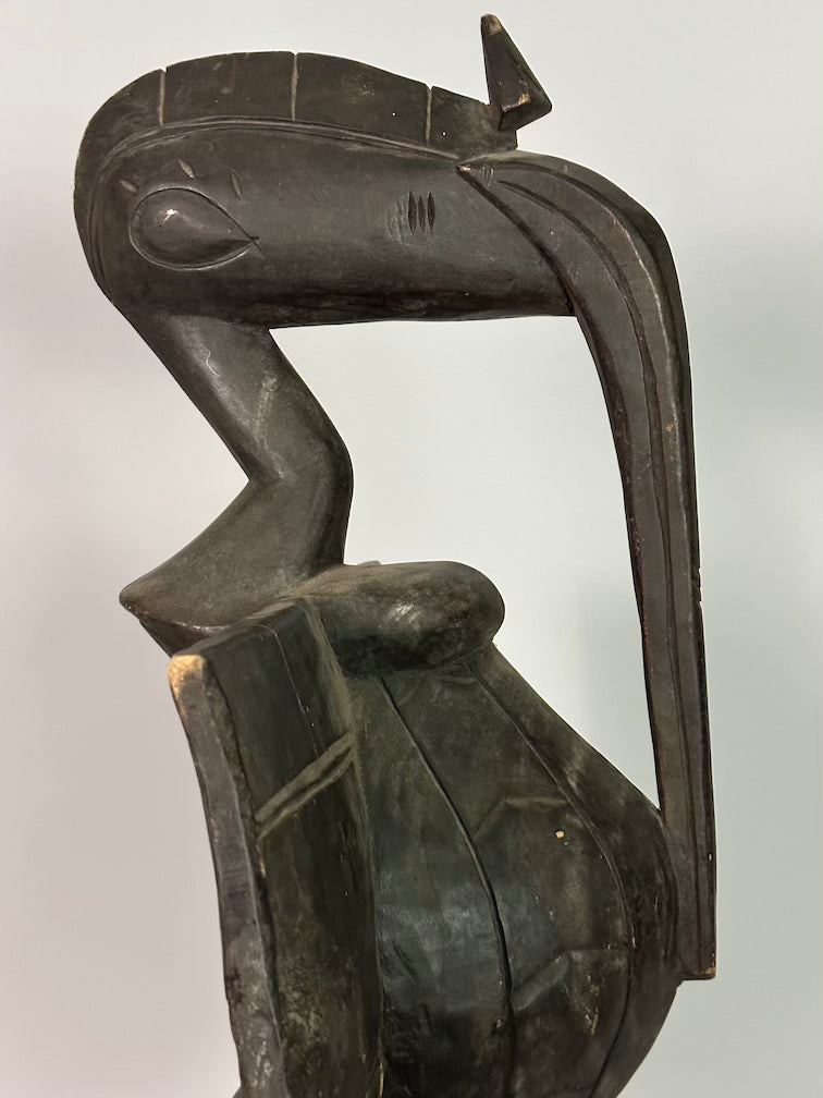 Senufo Contemporary Black Hornbill Statue | 30" - Mali