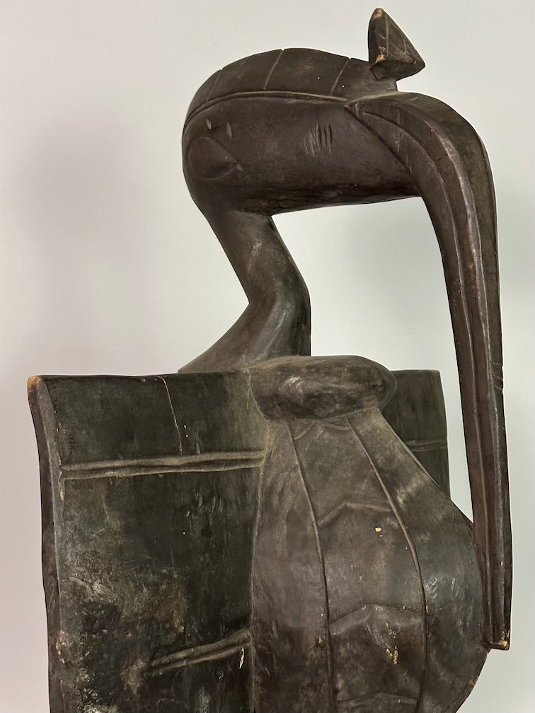 Senufo Contemporary Black Hornbill Statue | 30" - Mali