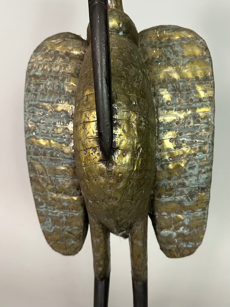 Senufo Contemporary Brass Repoussé-Covered Hornbill Statue | 27" - Mali