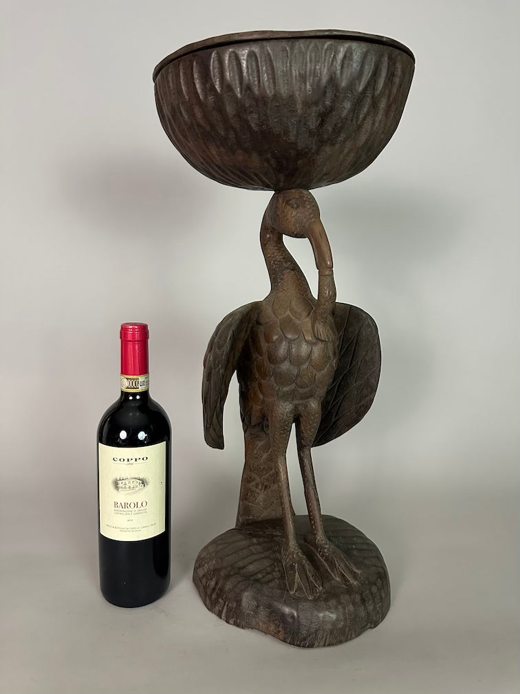 Senufo Contemporary Brown Covered Container-Top Hornbill Statue | 23" - Mali