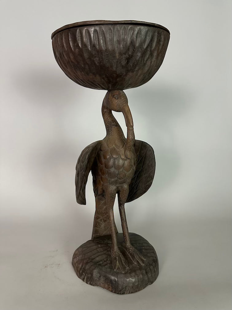 Senufo Contemporary Brown Covered Container-Top Hornbill Statue | 23" - Mali