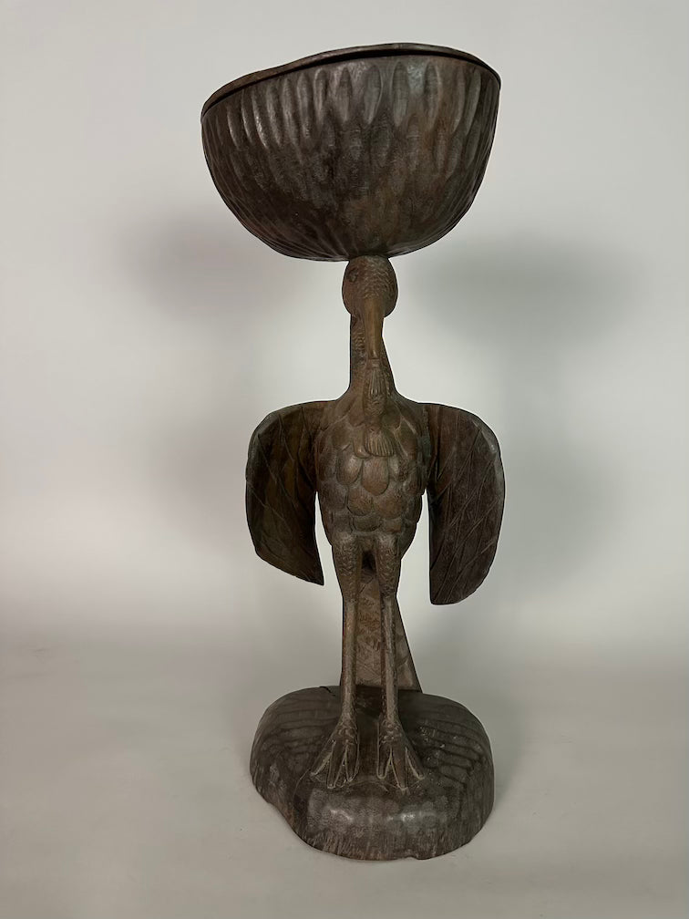 Senufo Contemporary Brown Covered Container-Top Hornbill Statue | 23" - Mali