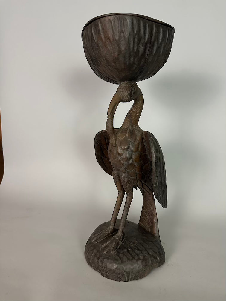 Senufo Contemporary Brown Covered Container-Top Hornbill Statue | 23" - Mali