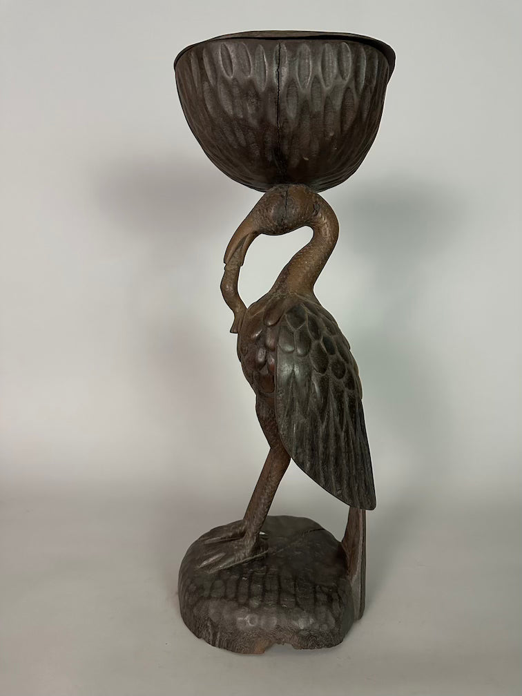 Senufo Contemporary Brown Covered Container-Top Hornbill Statue | 23" - Mali