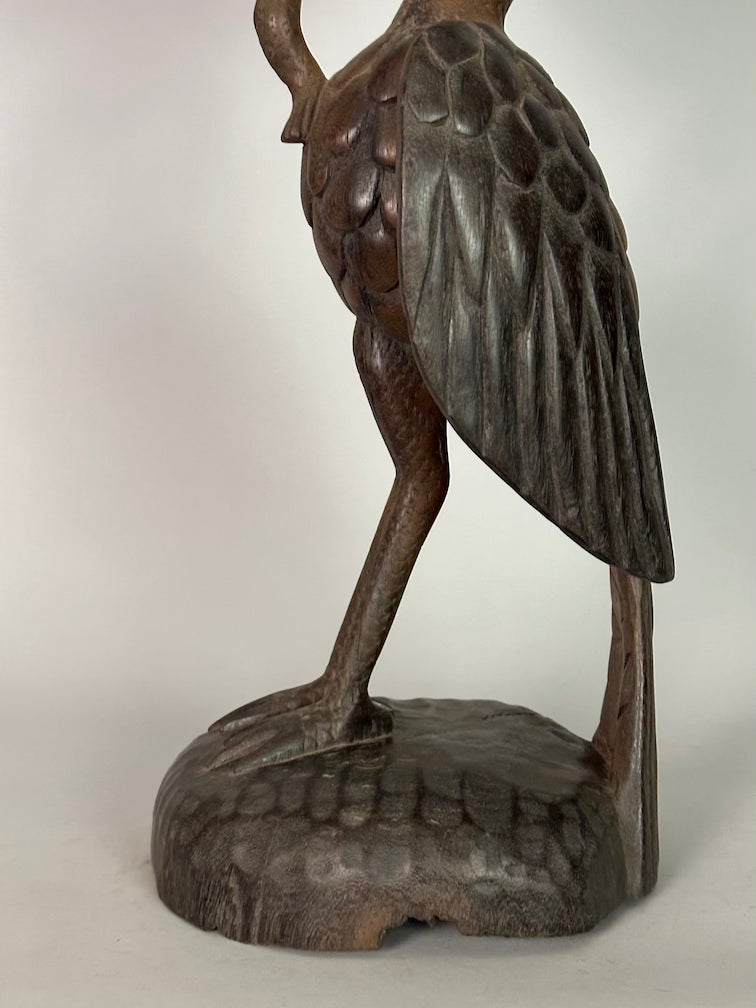 Senufo Contemporary Brown Covered Container-Top Hornbill Statue | 23" - Mali