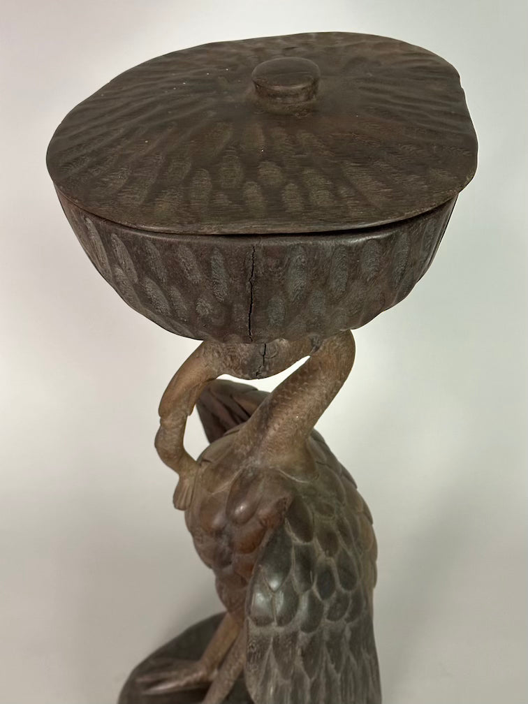 Senufo Contemporary Brown Covered Container-Top Hornbill Statue | 23" - Mali