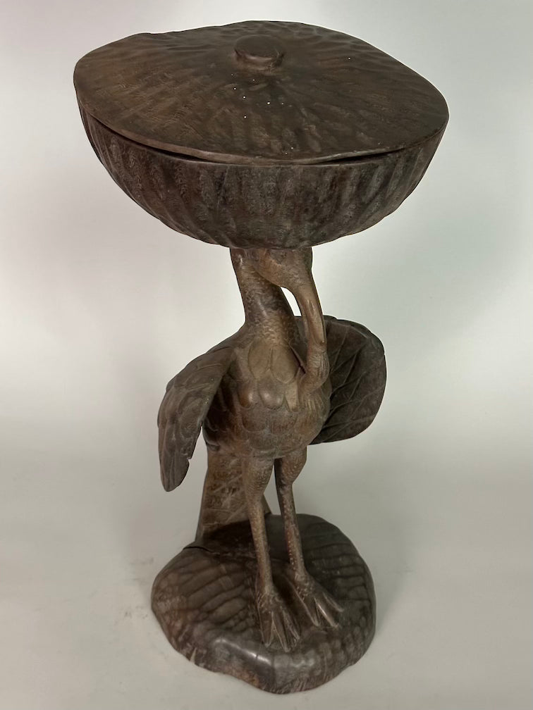 Senufo Contemporary Brown Covered Container-Top Hornbill Statue | 23" - Mali