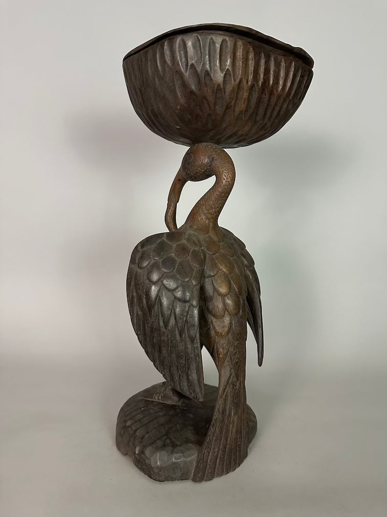 Senufo Contemporary Brown Covered Container-Top Hornbill Statue | 23" - Mali