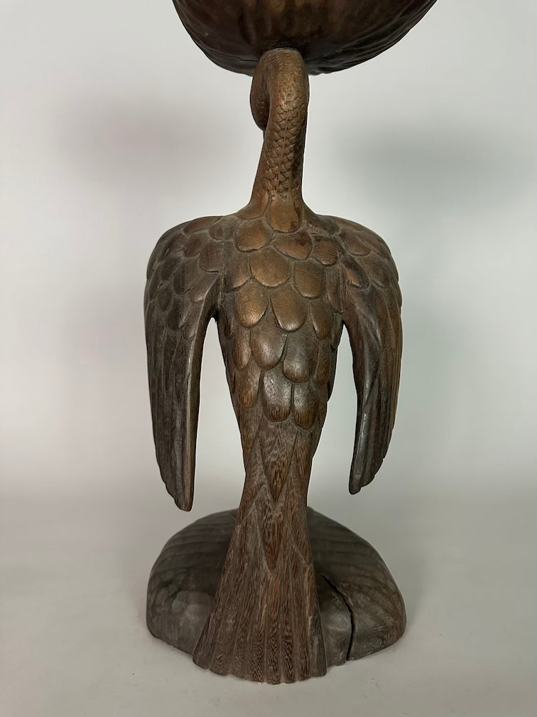 Senufo Contemporary Brown Covered Container-Top Hornbill Statue | 23" - Mali