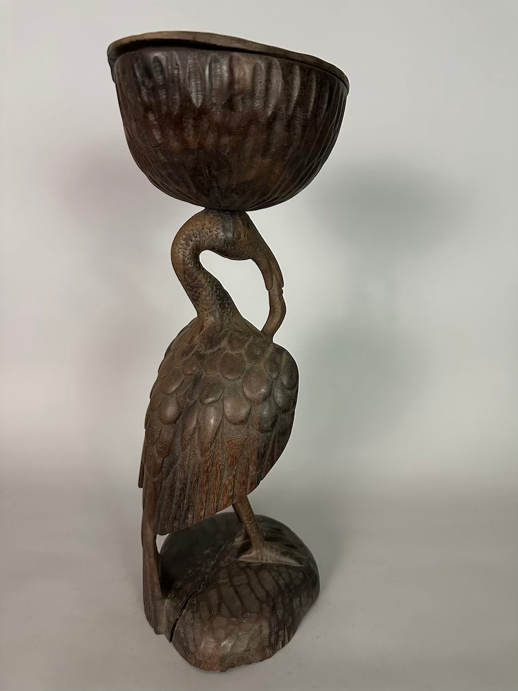 Senufo Contemporary Brown Covered Container-Top Hornbill Statue | 23" - Mali