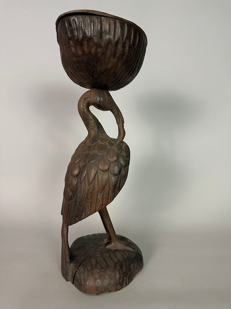 Senufo Contemporary Brown Covered Container-Top Hornbill Statue | 23" - Mali
