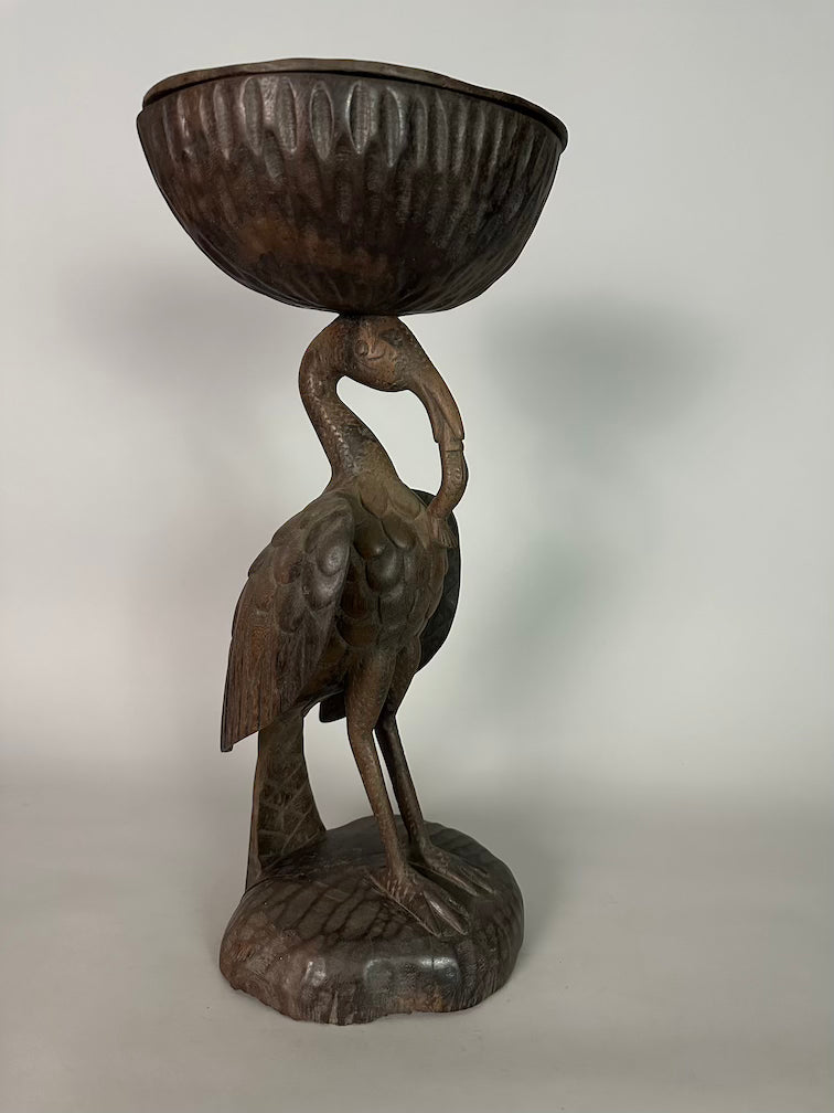 Senufo Contemporary Brown Covered Container-Top Hornbill Statue | 23" - Mali