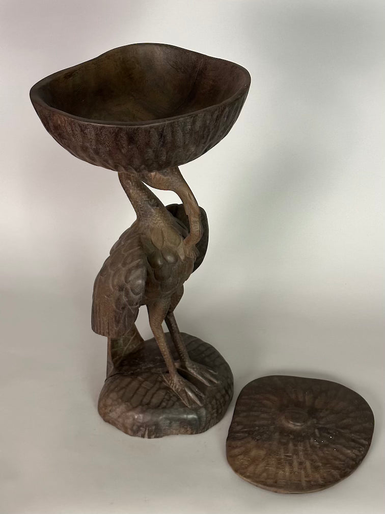 Senufo Contemporary Brown Covered Container-Top Hornbill Statue | 23" - Mali