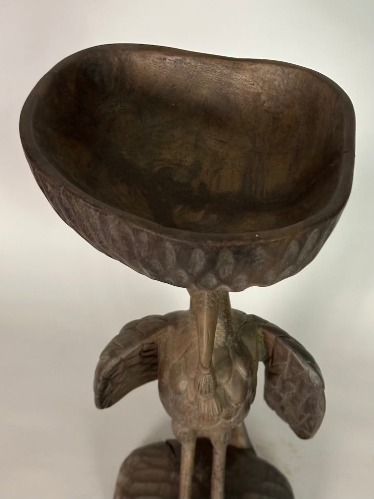 Senufo Contemporary Brown Covered Container-Top Hornbill Statue | 23" - Mali