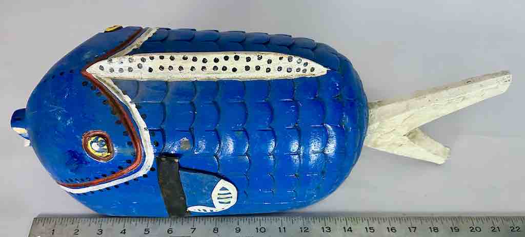 Tall Bozo Blue Fish Puppet Sculpture | 19"