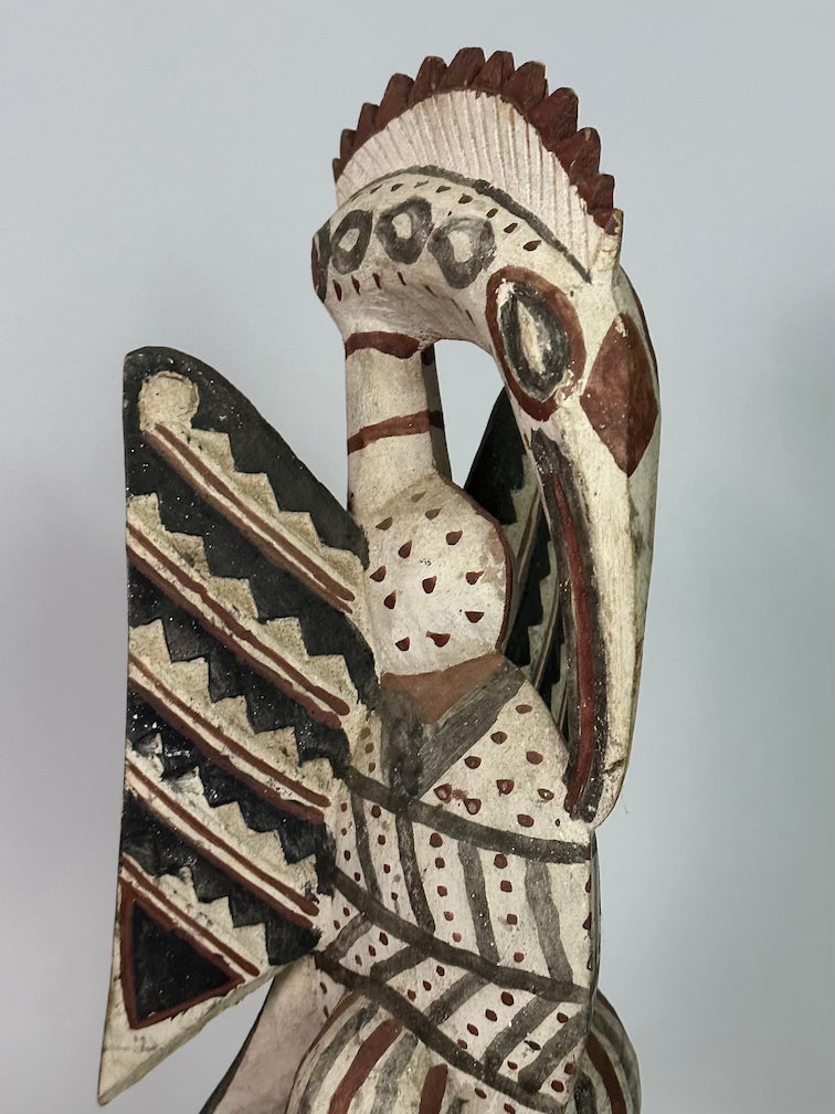 Senufo Contemporary Painted Hornbill Statue | 21" - Mali