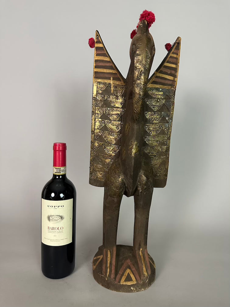 Senufo Contemporary Brass Repoussé-Covered Hornbill Statue | 21" - Mali