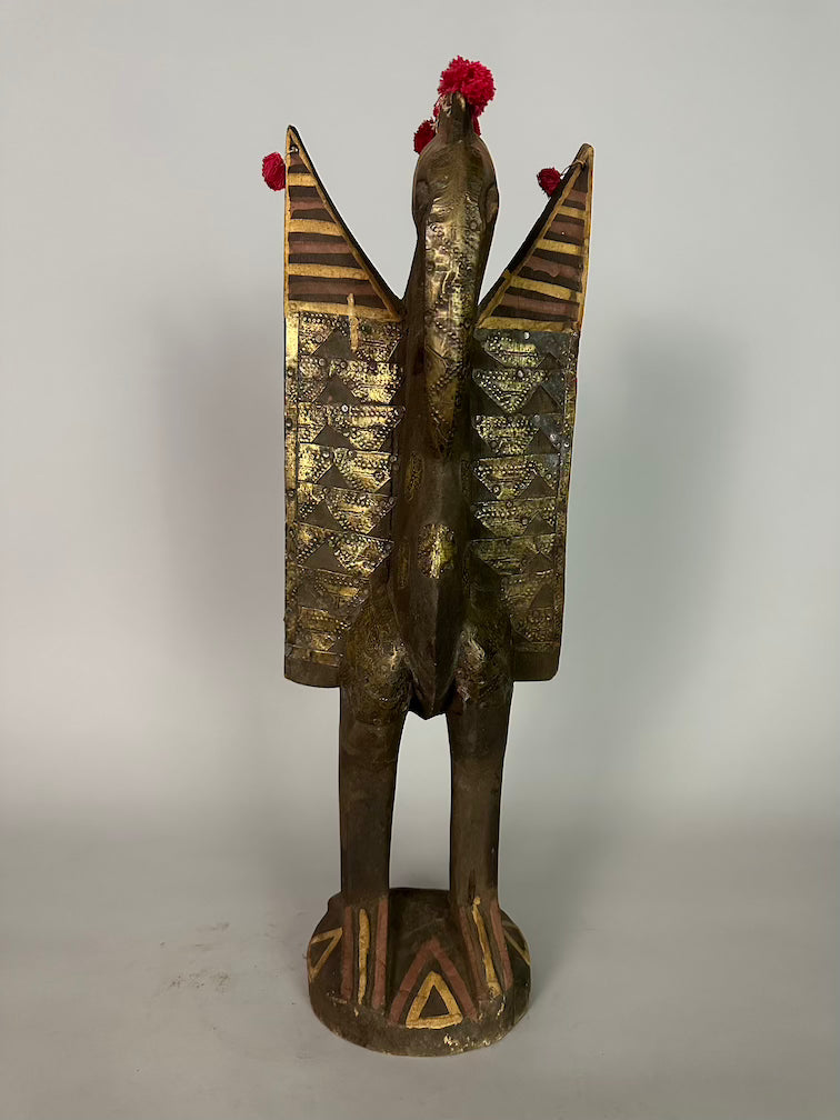 Senufo Contemporary Brass Repoussé-Covered Hornbill Statue | 21" - Mali