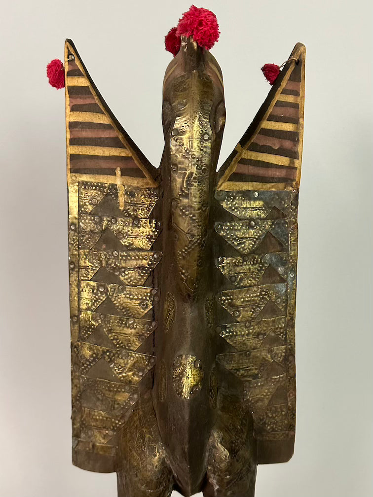 Senufo Contemporary Brass Repoussé-Covered Hornbill Statue | 21" - Mali