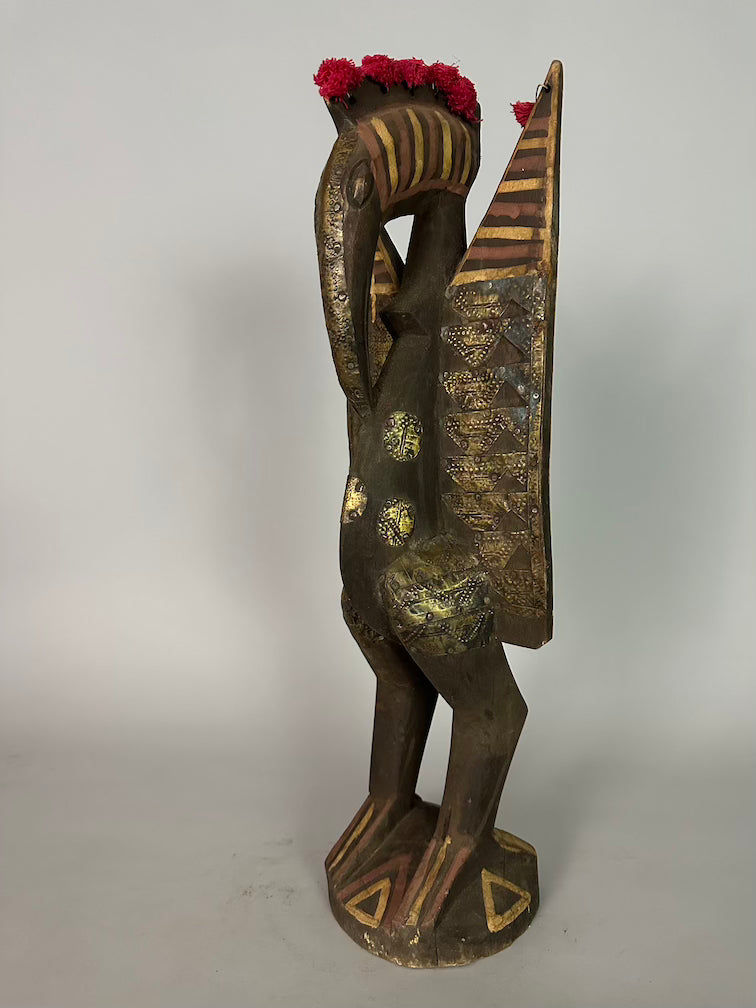Senufo Contemporary Brass Repoussé-Covered Hornbill Statue | 21" - Mali
