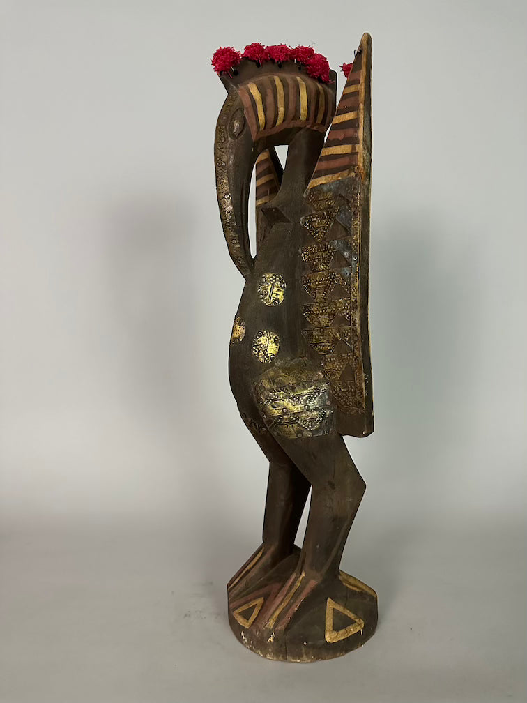 Senufo Contemporary Brass Repoussé-Covered Hornbill Statue | 21" - Mali
