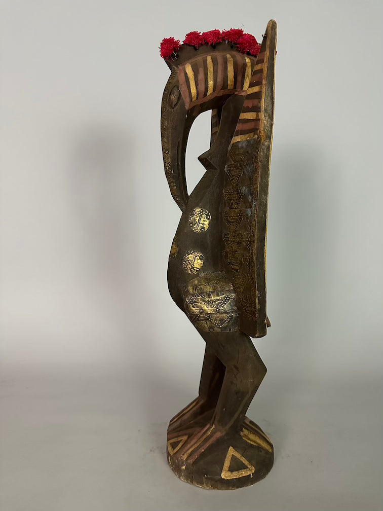 Senufo Contemporary Brass Repoussé-Covered Hornbill Statue | 21" - Mali