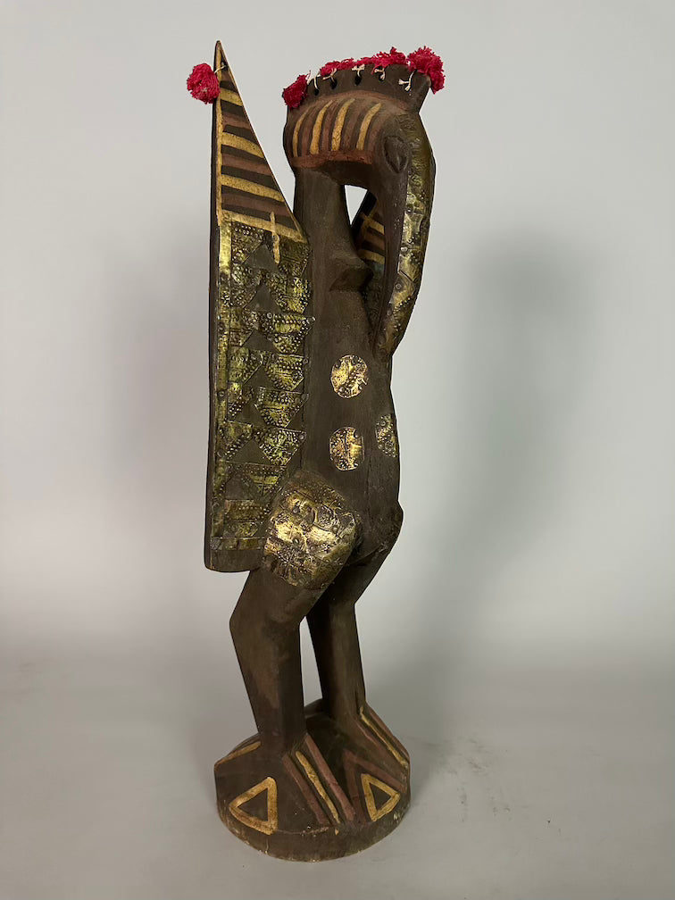 Senufo Contemporary Brass Repoussé-Covered Hornbill Statue | 21" - Mali