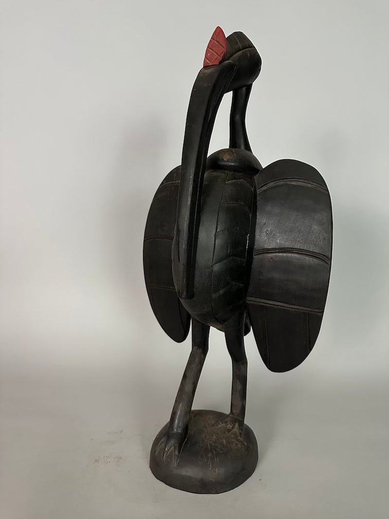 Senufo Contemporary Black Hornbill Statue | 22" - Mali