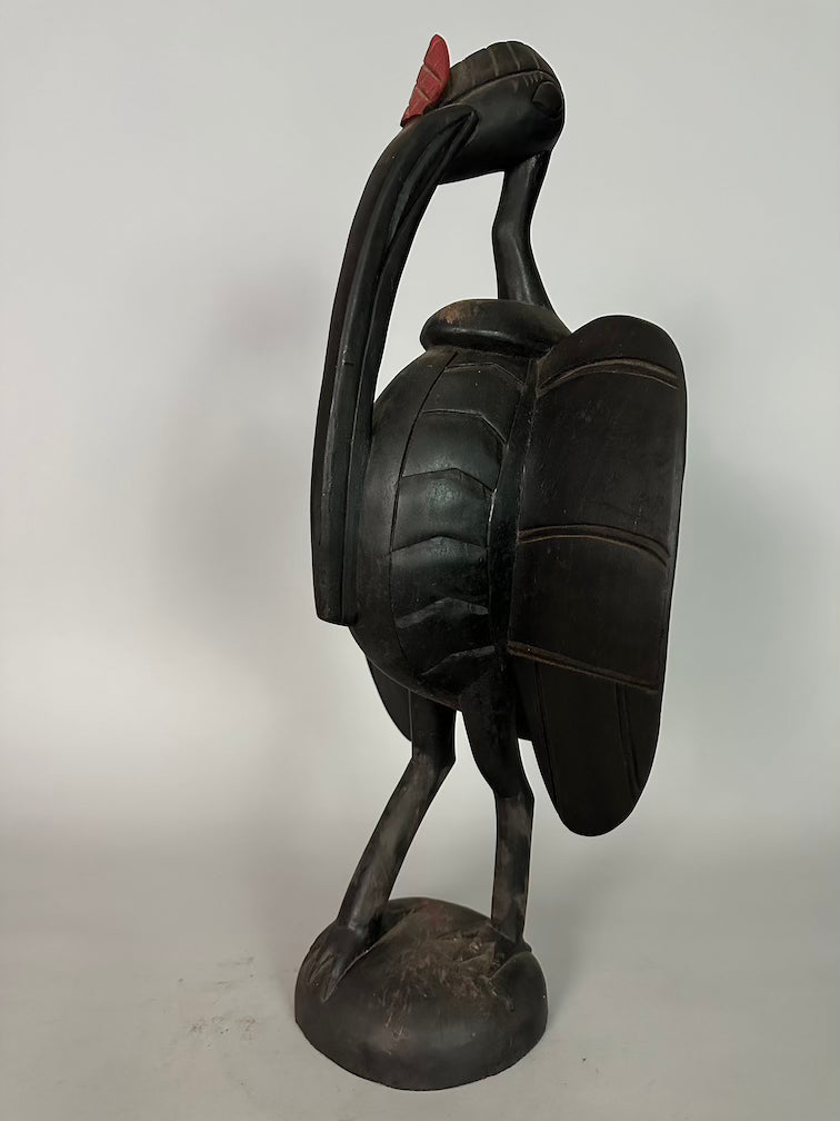 Senufo Contemporary Black Hornbill Statue | 22" - Mali