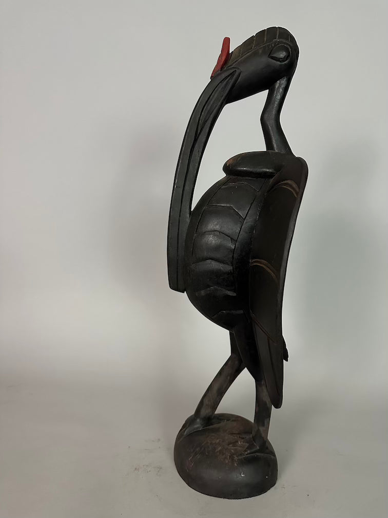 Senufo Contemporary Black Hornbill Statue | 22" - Mali