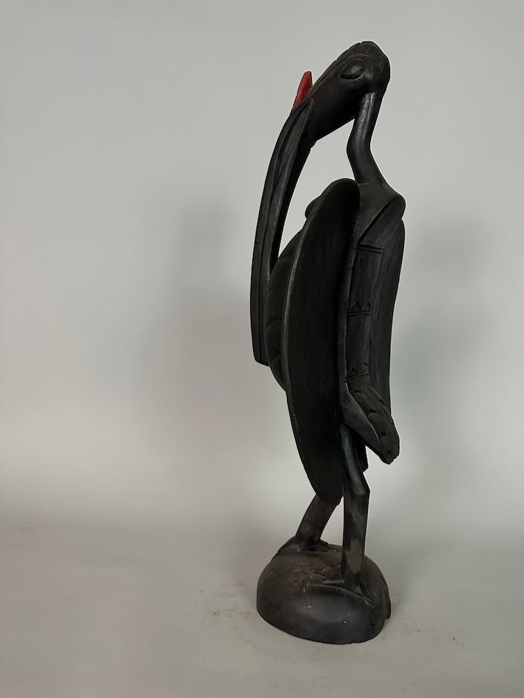 Senufo Contemporary Black Hornbill Statue | 22" - Mali
