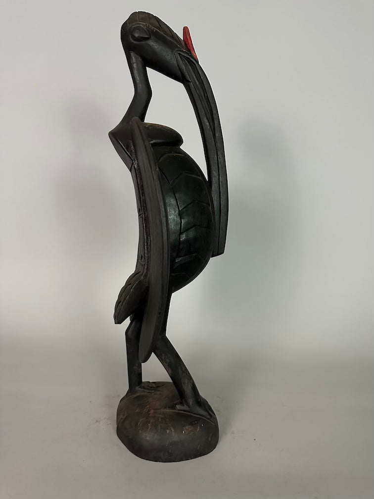 Senufo Contemporary Black Hornbill Statue | 22" - Mali