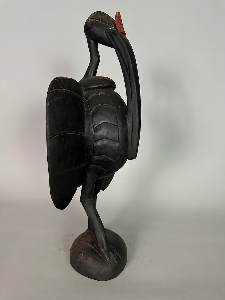 Senufo Contemporary Black Hornbill Statue | 22" - Mali