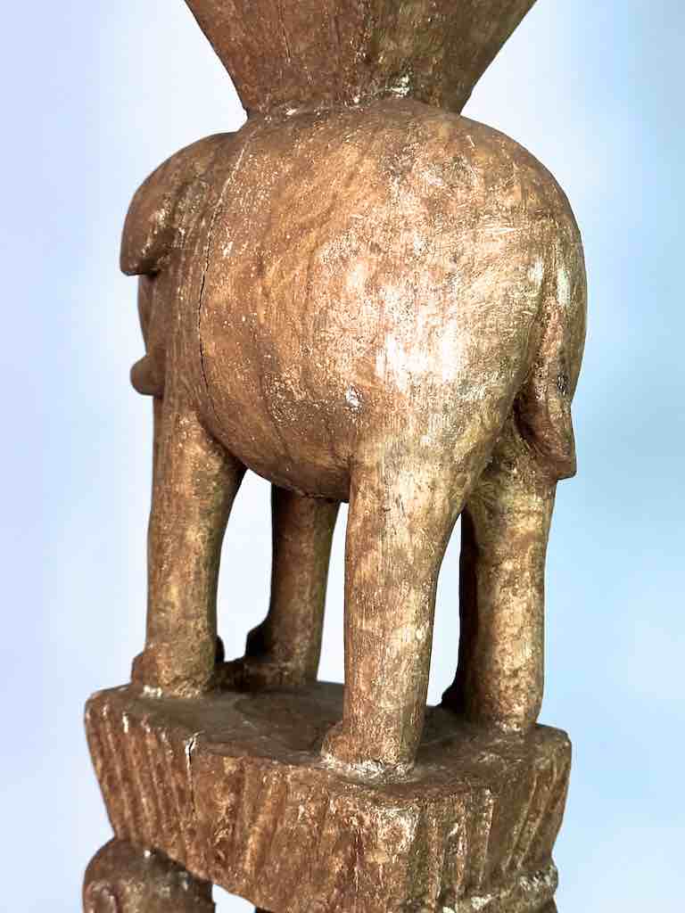 Ashanti Male Head on Elephant Fetish Tower Spirit Statue | 33"