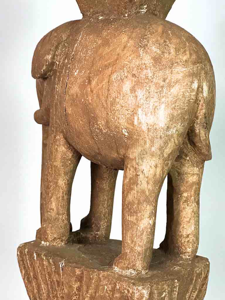 Ashanti Male Head on Elephant Fetish Tower Spirit Statue | 33"
