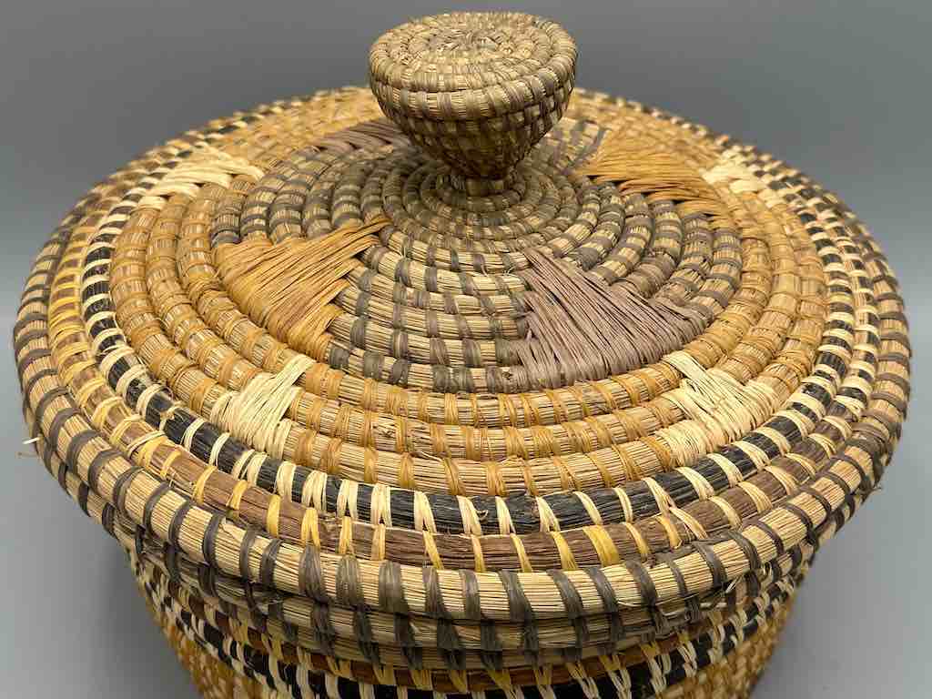 Vintage Covered Batwa Raffia Basket - Uganda