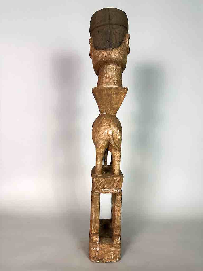 Ashanti Male Head on Elephant Fetish Tower Spirit Statue | 33"