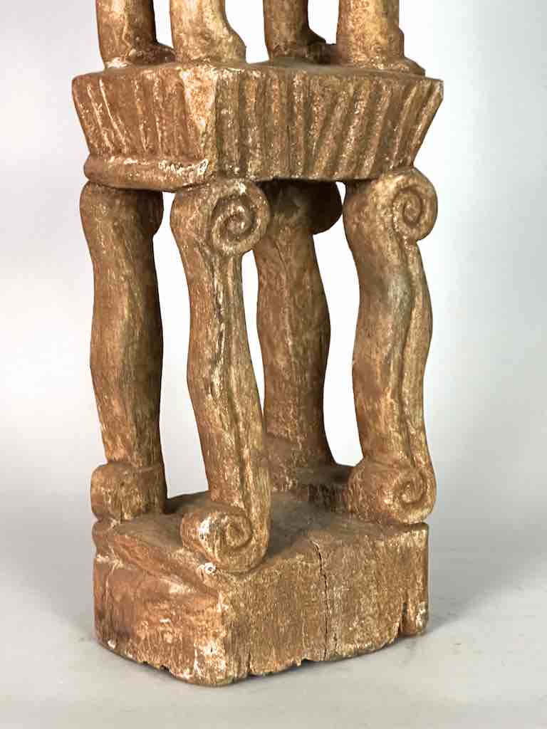 Ashanti Male Head on Elephant Fetish Tower Spirit Statue | 33"